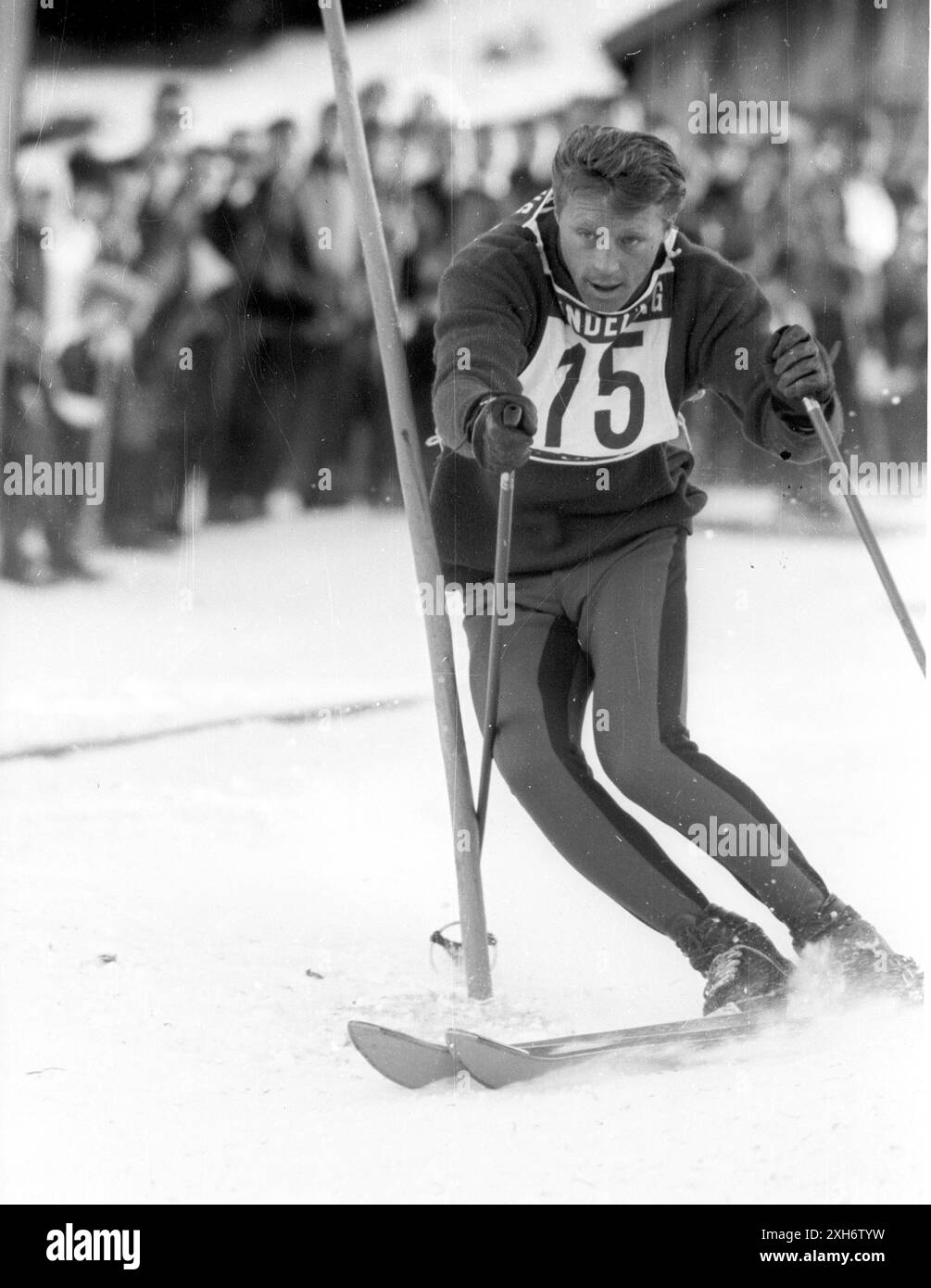 Slalom spécial homme à Hindelang 06.01.1964 / Ludwig 'Luggi' Leitner (Allemagne) en action [traduction automatique] Banque D'Images