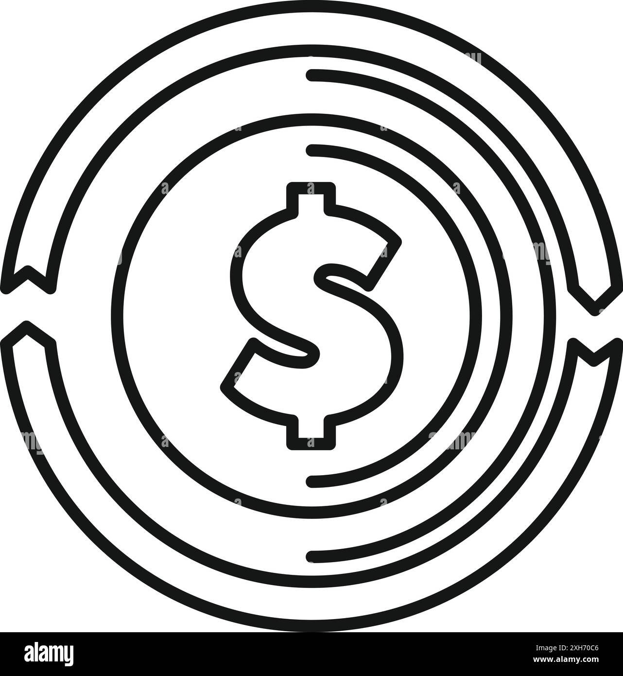 Icône de style dessin de ligne de circulation d'argent avec le signe dollar représentant le flux de trésorerie Illustration de Vecteur