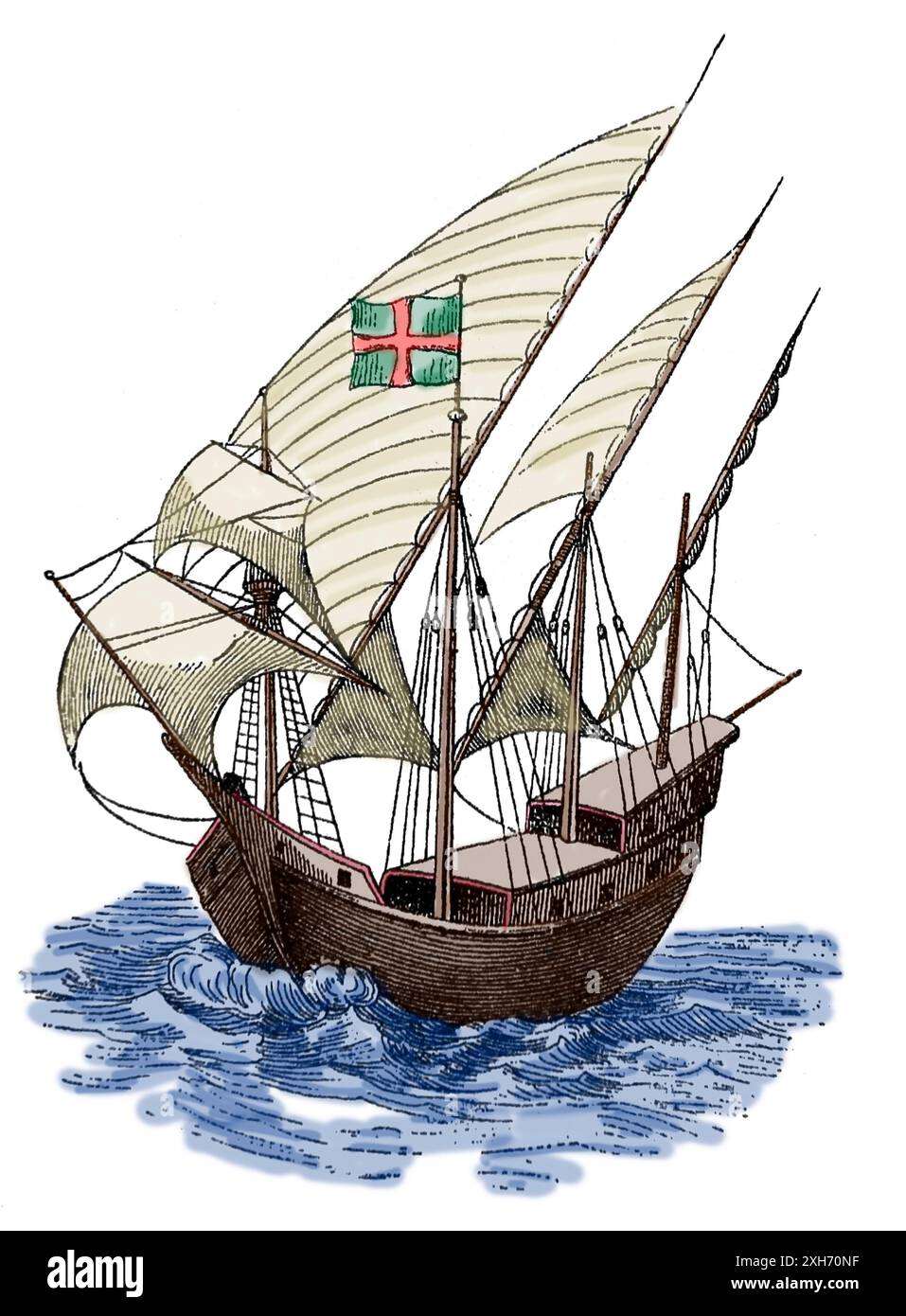 L'ère de la découverte. Caravelle. xve siècle. Gravure. Couleur. Banque D'Images