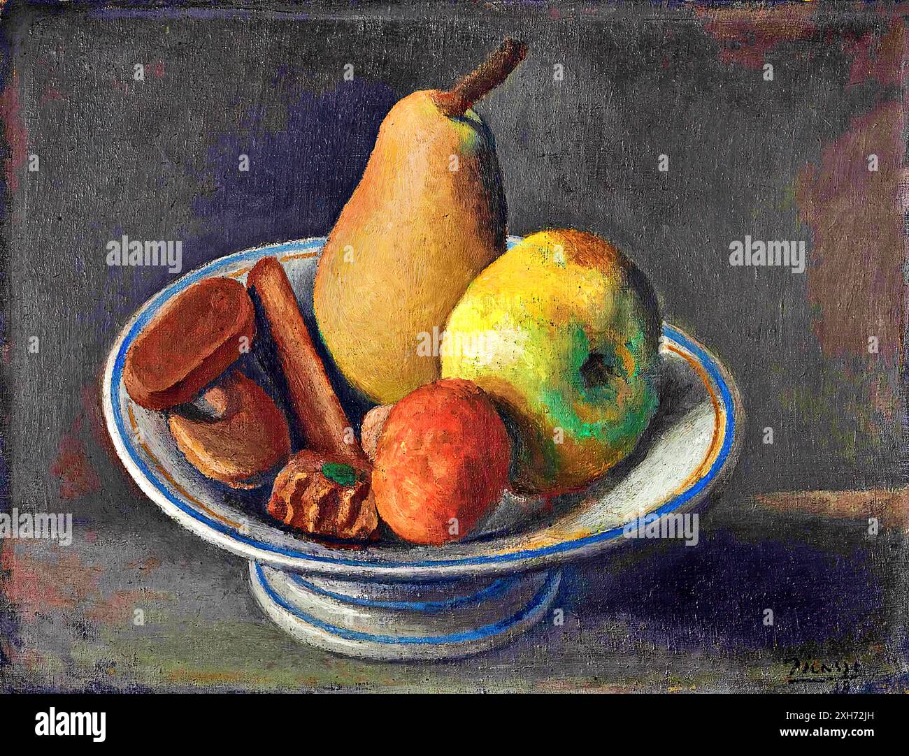 Bol de fruits, 1918 (peinture) par l'artiste Picasso, Pablo (1881-1973) espagnol. Illustration de Vecteur