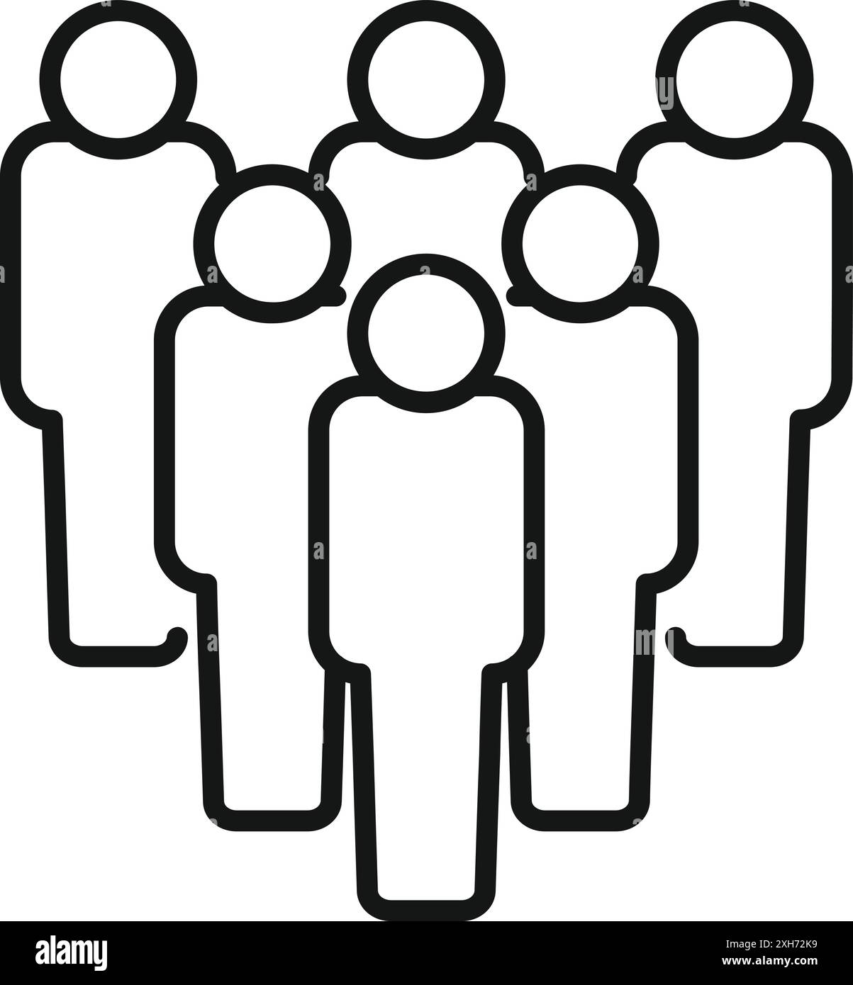 Icône de dessin au trait de cinq personnes debout ensemble, symbolisant une équipe, une communauté ou un groupe Illustration de Vecteur