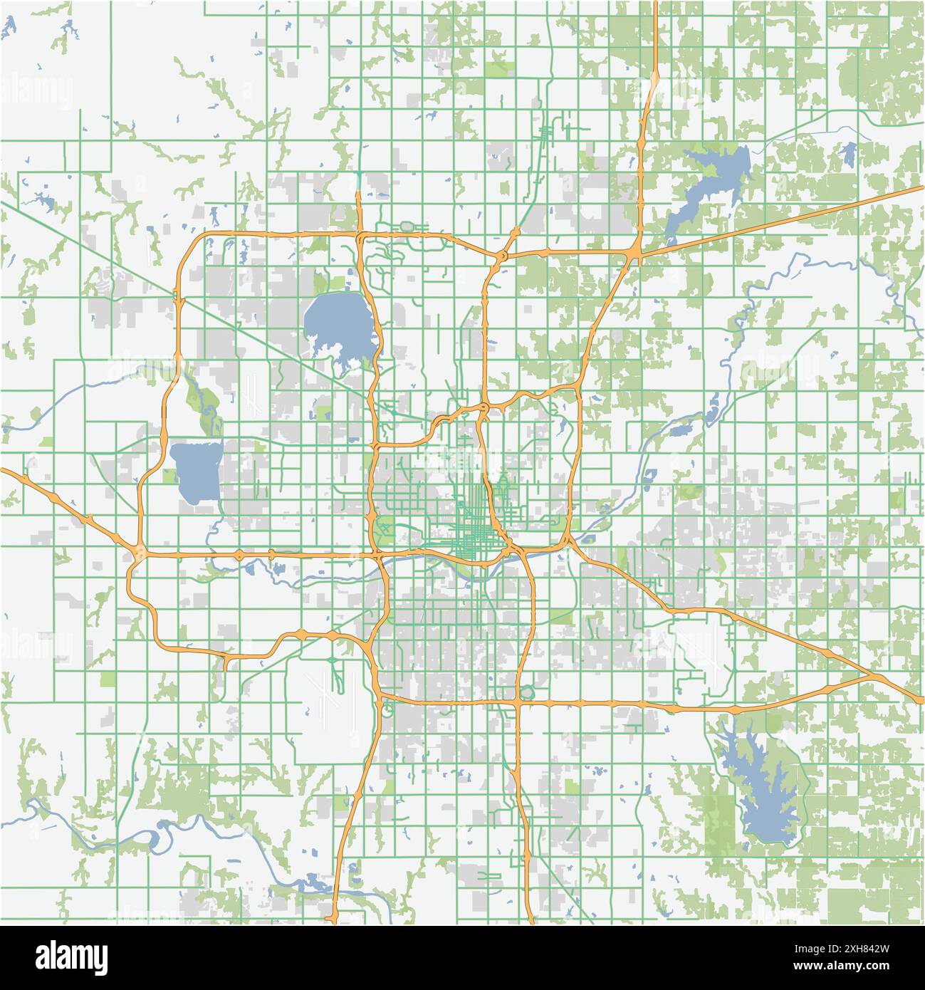 Road map of Oklahoma City in Oklahoma. Contains layered vector with roads water, parks, etc. Illustration de Vecteur
