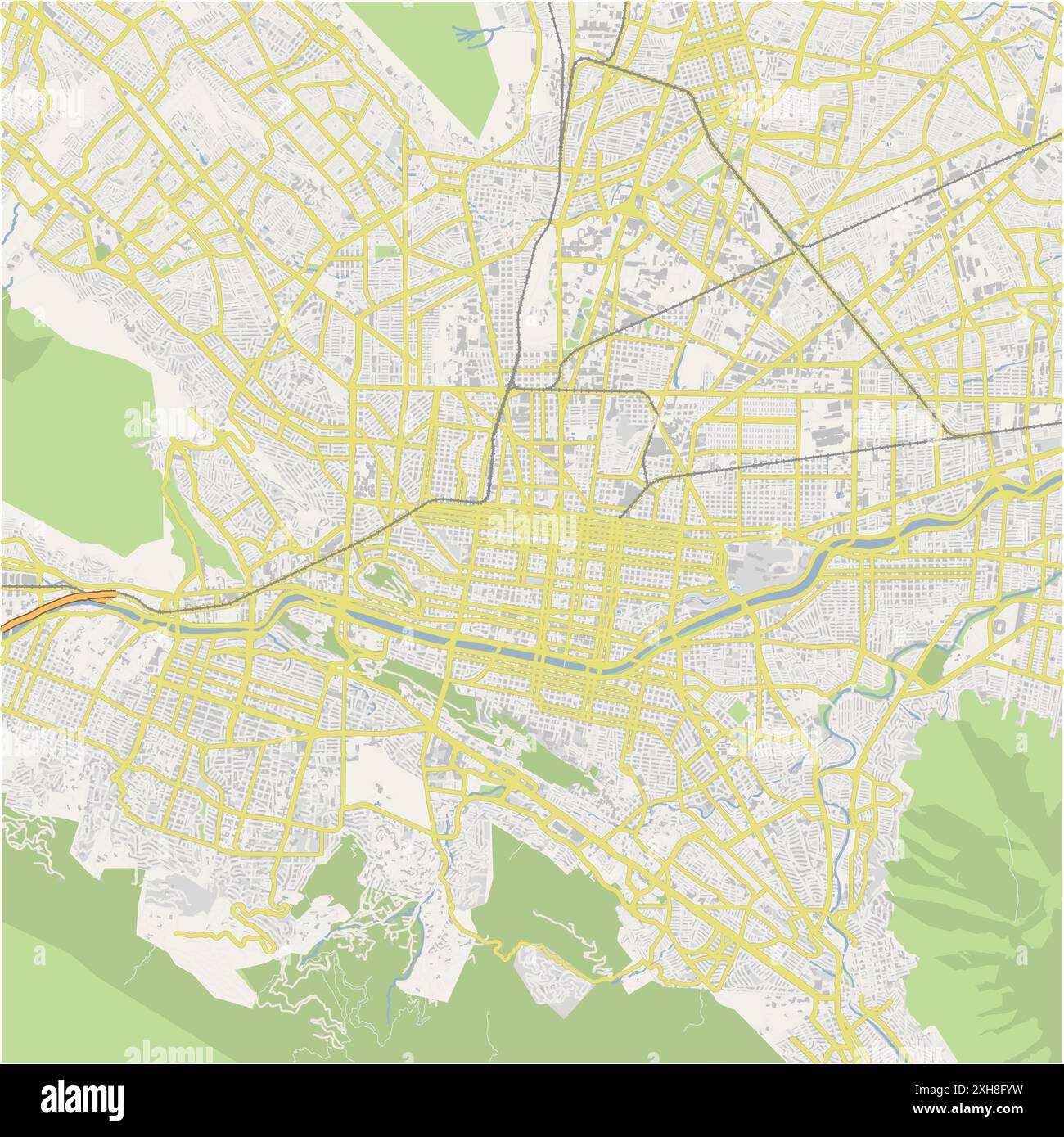 Road map of Monterrey in Mexico. Contains layered vector with roads water, parks, etc. Illustration de Vecteur