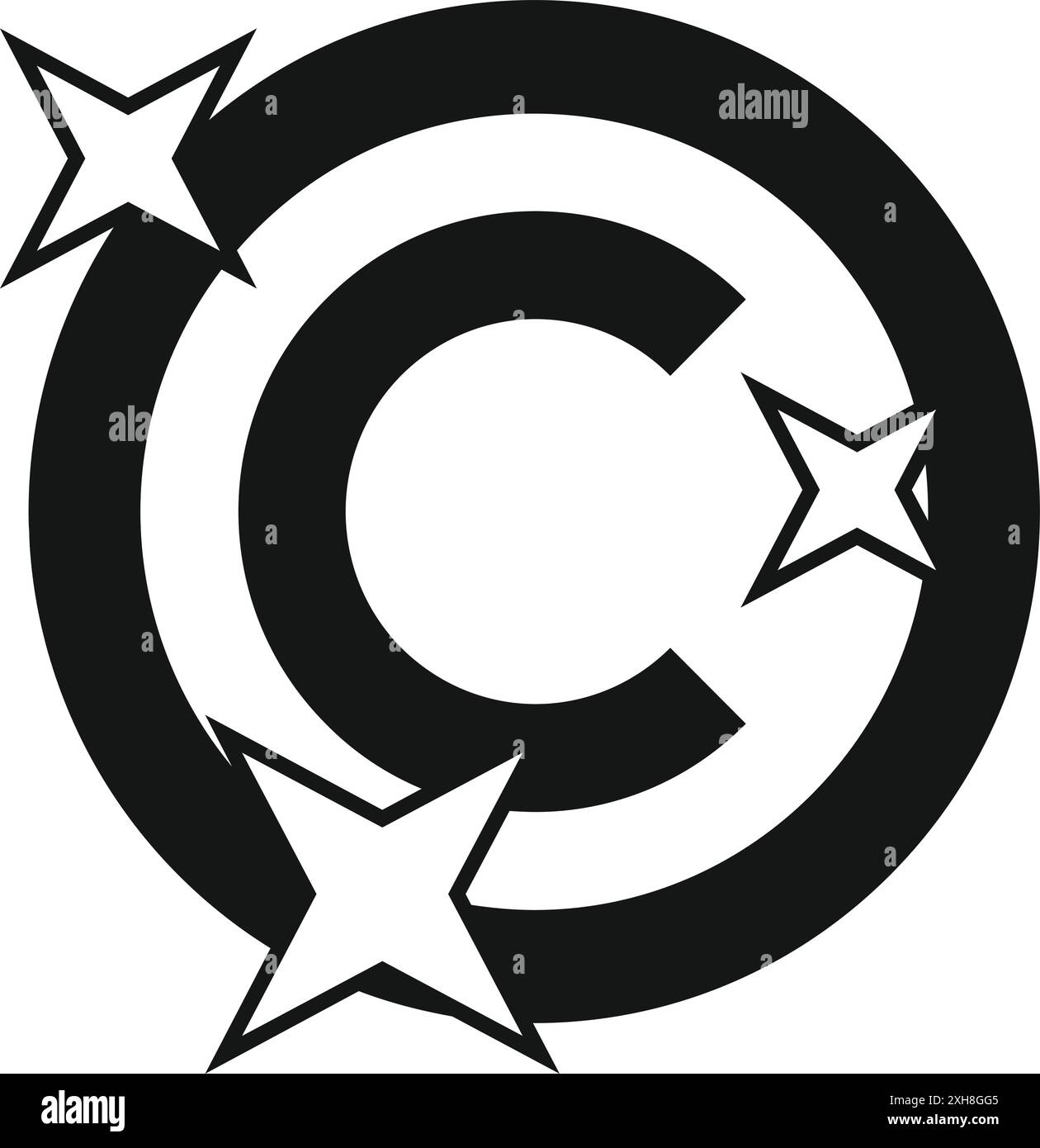 Symbole du droit d'auteur en noir et blanc avec étoiles, représentant le concept de propriété intellectuelle et de protection du droit d'auteur Illustration de Vecteur