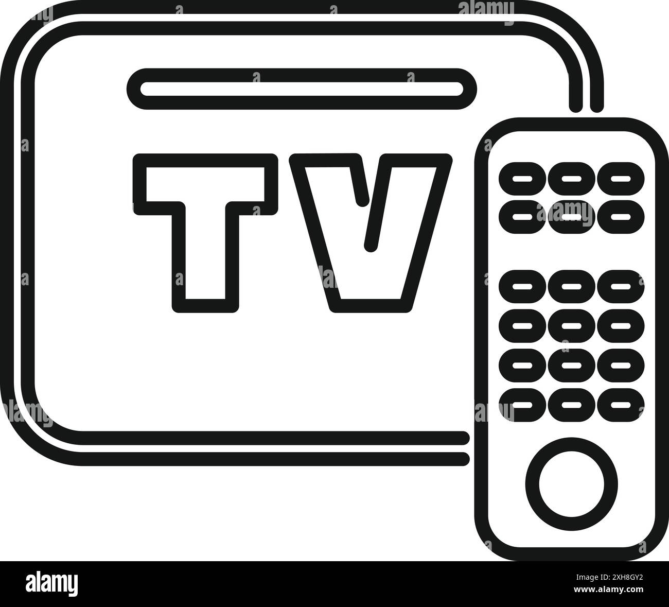 Icône simple noir et blanc d'un téléviseur avec une télécommande, parfait pour des sujets comme le divertissement et la technologie Illustration de Vecteur