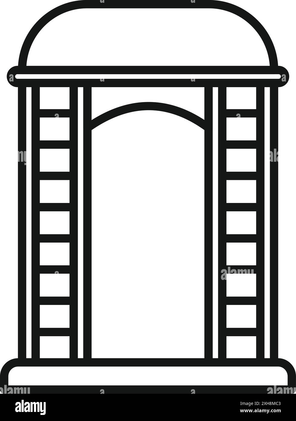 Illustration simple en noir et blanc d'une arche d'entrée du parc menant à des activités de loisirs Illustration de Vecteur