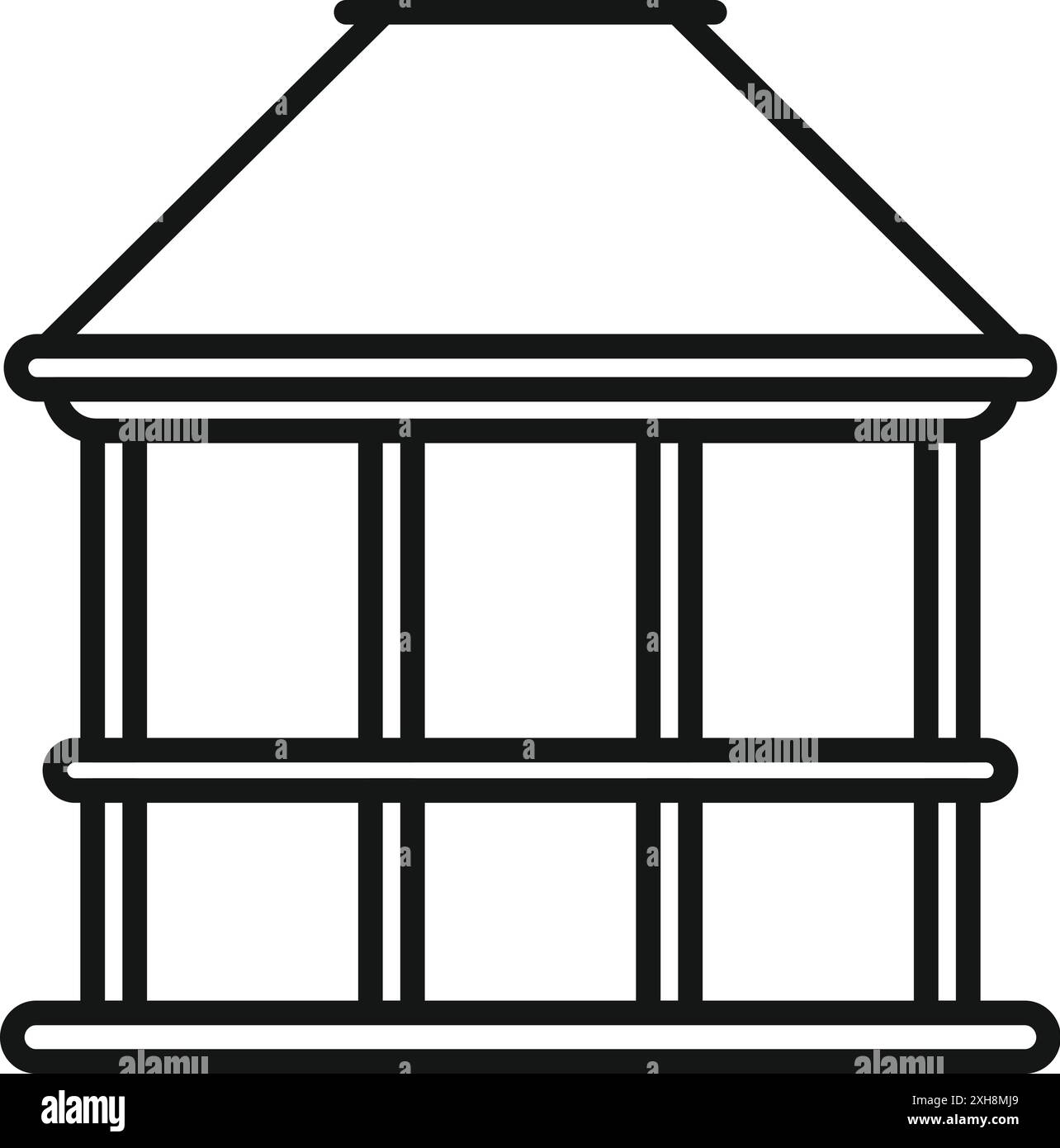 Icône simple d'une alcôve en bois avec toit debout sur quatre pieds, en noir et blanc Illustration de Vecteur