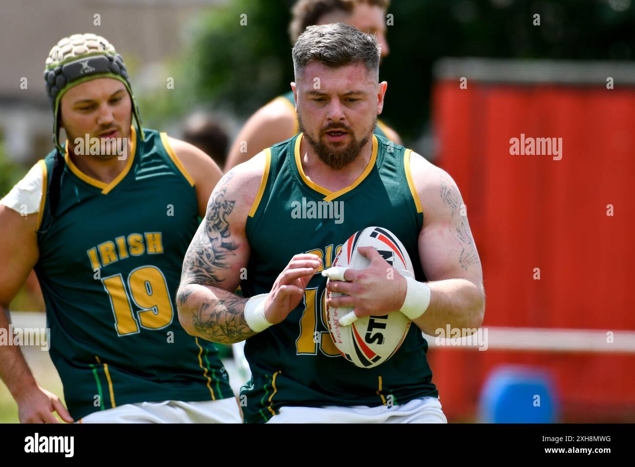 Port Talbot, pays de Galles. 6 juillet 2024. Ben Jackson d'Aberavon Fighting Irish lors de l'échauffement avant le match de conférence de la JES Group Rugby League entre Aberavon Fighting Irish et Torfaen Tigers à Aberavon Harlequins RFC à Port Talbot, pays de Galles, Royaume-Uni, le 6 juillet 2024. Crédit : Duncan Thomas/Majestic Media. Banque D'Images