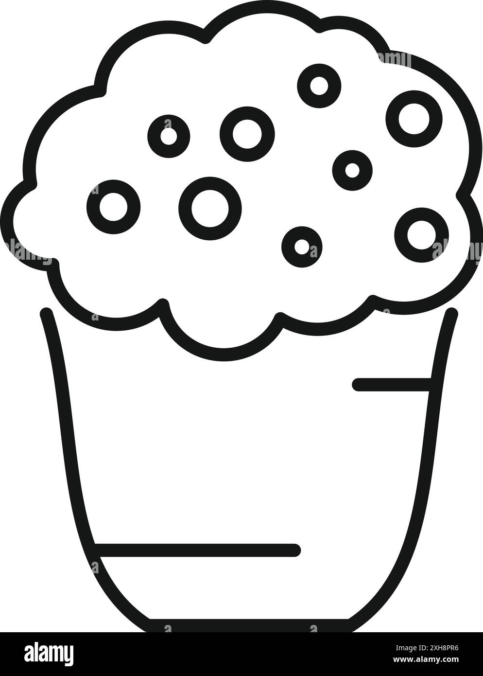 Simple icône de ligne noire et blanche d'un muffin aux pépites de chocolat cuit dans une tasse Illustration de Vecteur