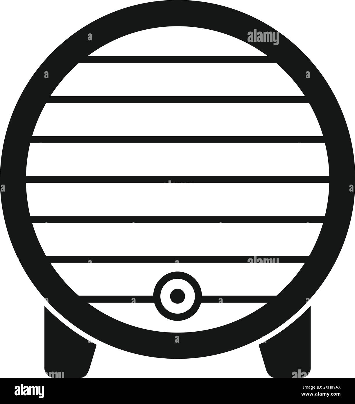 Icône simple en noir et blanc d'un tonneau en bois classique debout sur le support, utilisé pour le vieillissement du vin ou de la bière Illustration de Vecteur