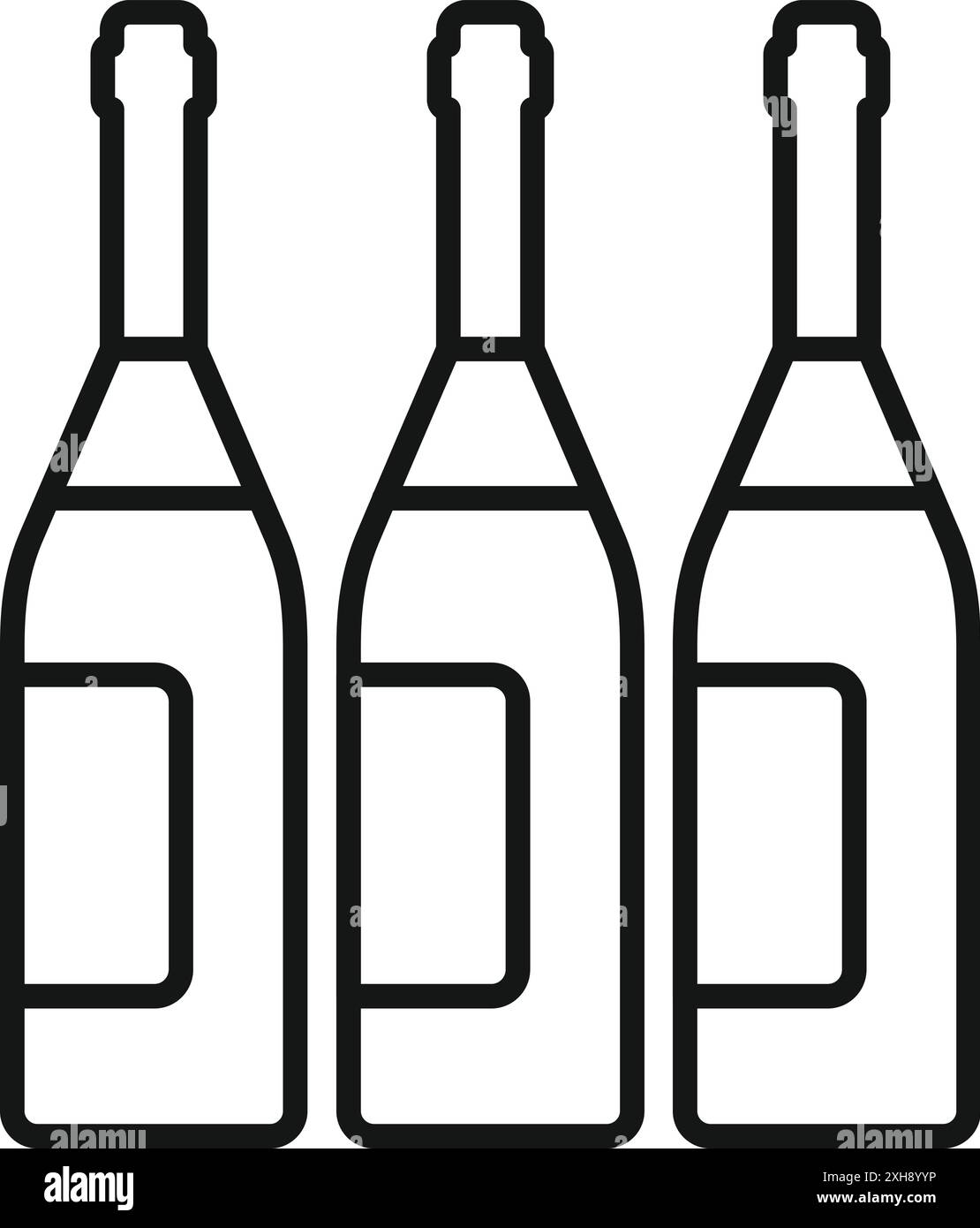 Illustration simple d'art au trait noir et blanc de trois bouteilles de champagne debout dans une rangée Illustration de Vecteur