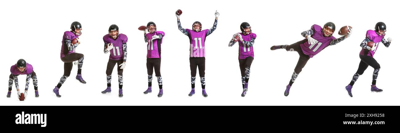 Ensemble de joueurs de football américain sur fond blanc Banque D'Images