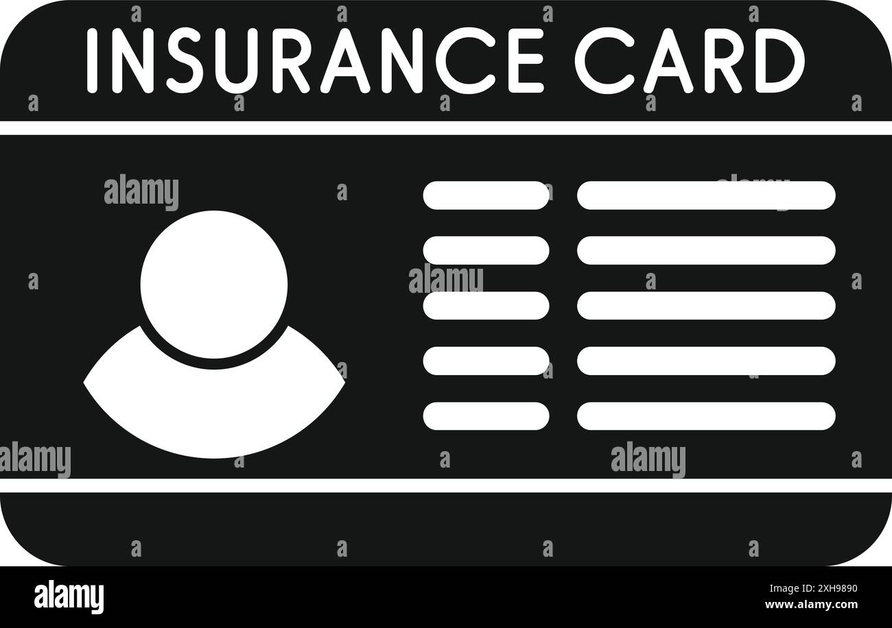 Icône de carte d'assurance noire représentant la couverture de soins de santé et les prestations médicales Illustration de Vecteur