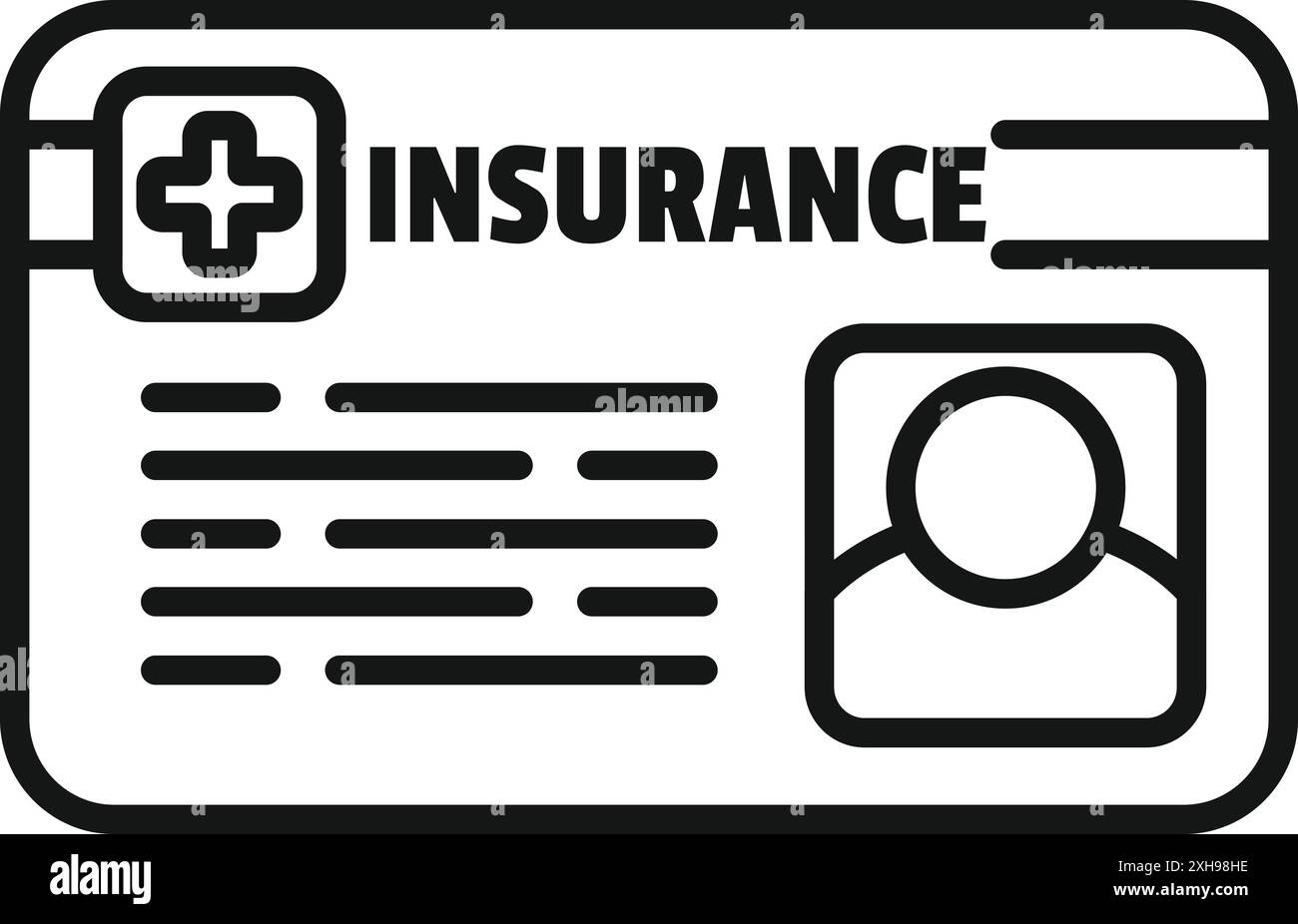 Icône de contour noir représentant une carte d'assurance médicale, symbolisant la couverture de soins de santé et la tranquillité d'esprit Illustration de Vecteur