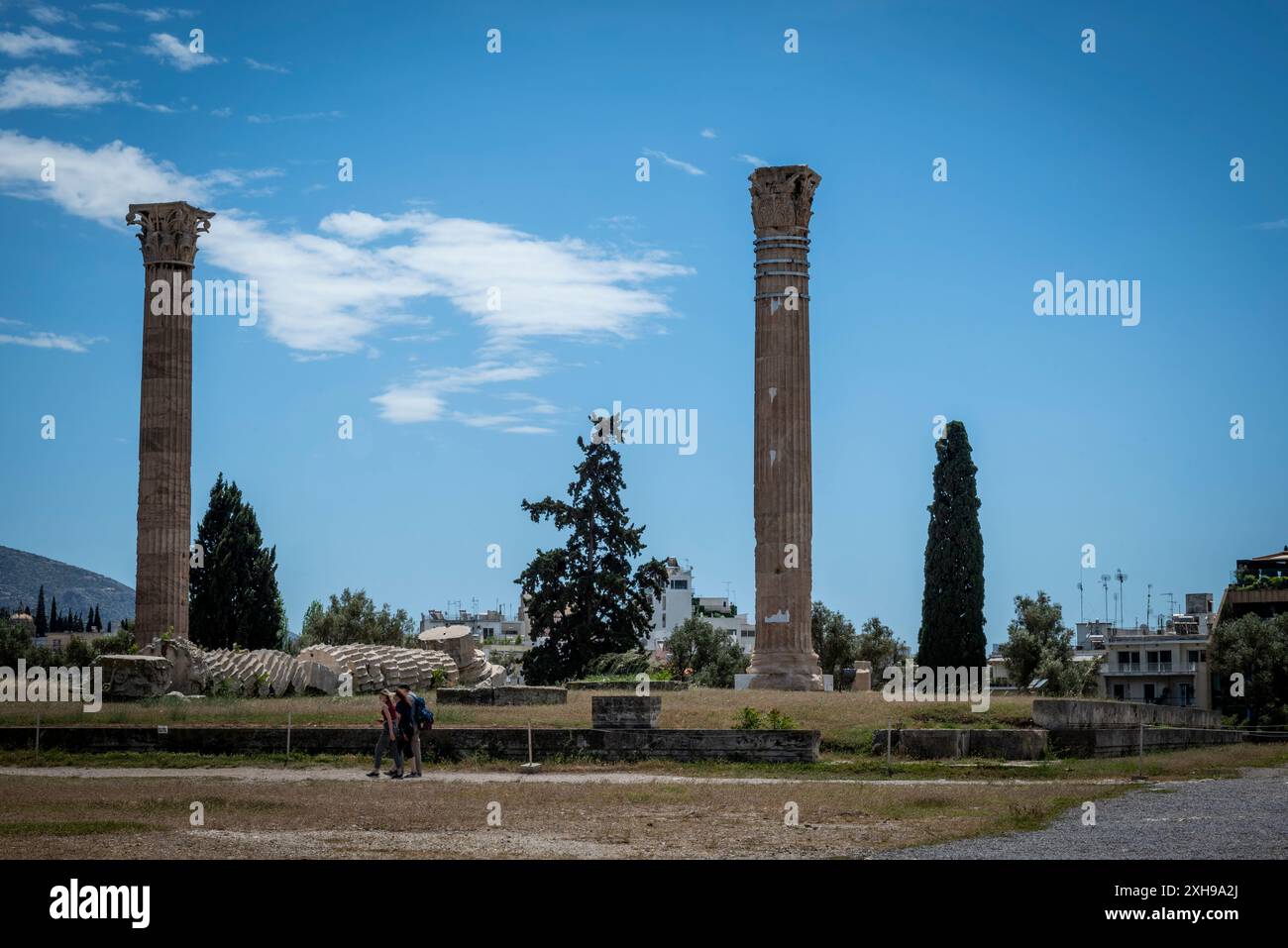 Ruines du temple de Zeus Olympien, Athènes, Grèce Banque D'Images