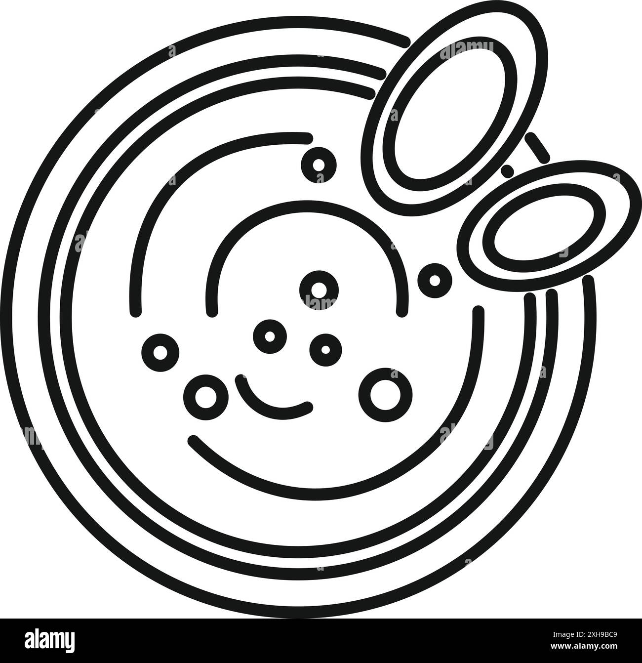 Boîte de Pétri avec bactéries en croissance sous microscope présentant la recherche scientifique sur fond blanc Illustration de Vecteur