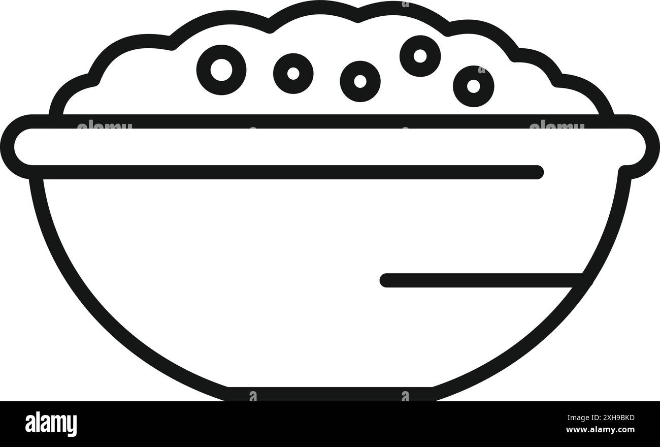 Icône de ligne simple d'un bol débordant de porridge, parfait pour représenter le petit déjeuner ou une alimentation saine Illustration de Vecteur