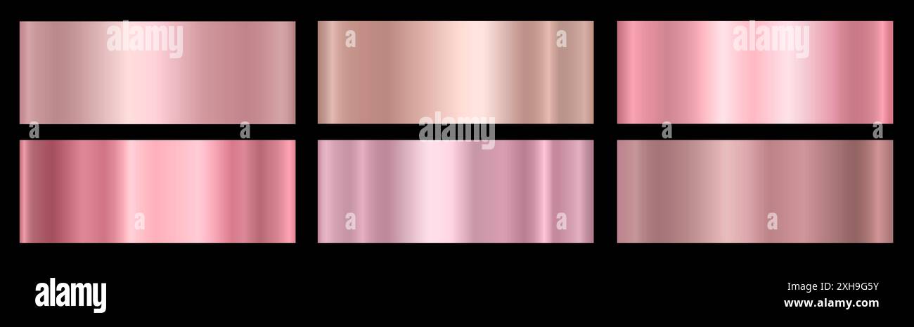 Un ensemble de dégradés brillants métalliques roses sur un fond noir texture d'une surface métallique lisse. Illustration de Vecteur