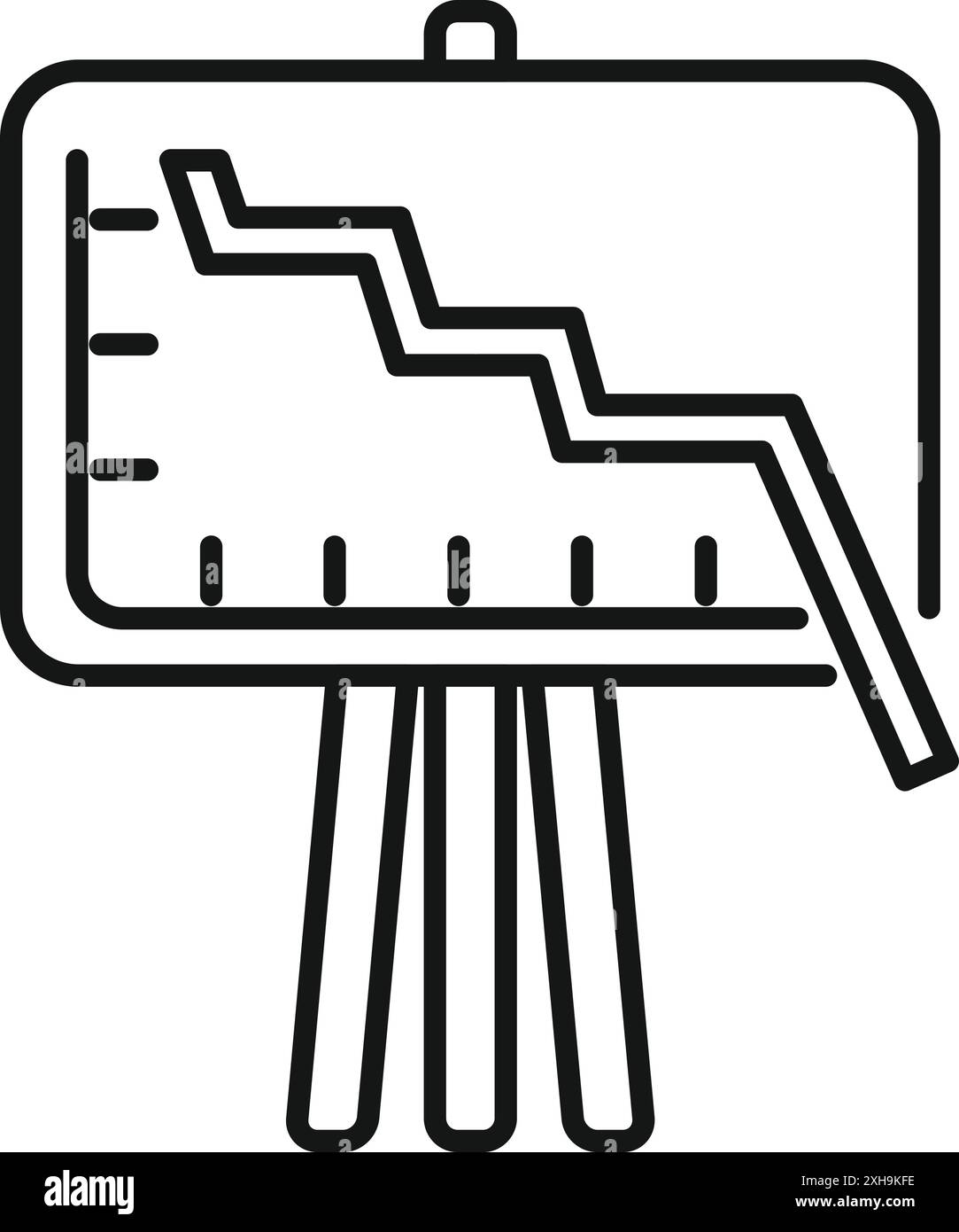 Icône de dessin au trait d'un tableau de conférence montrant un graphique avec des statistiques décroissantes, concept d'échec de l'entreprise Illustration de Vecteur