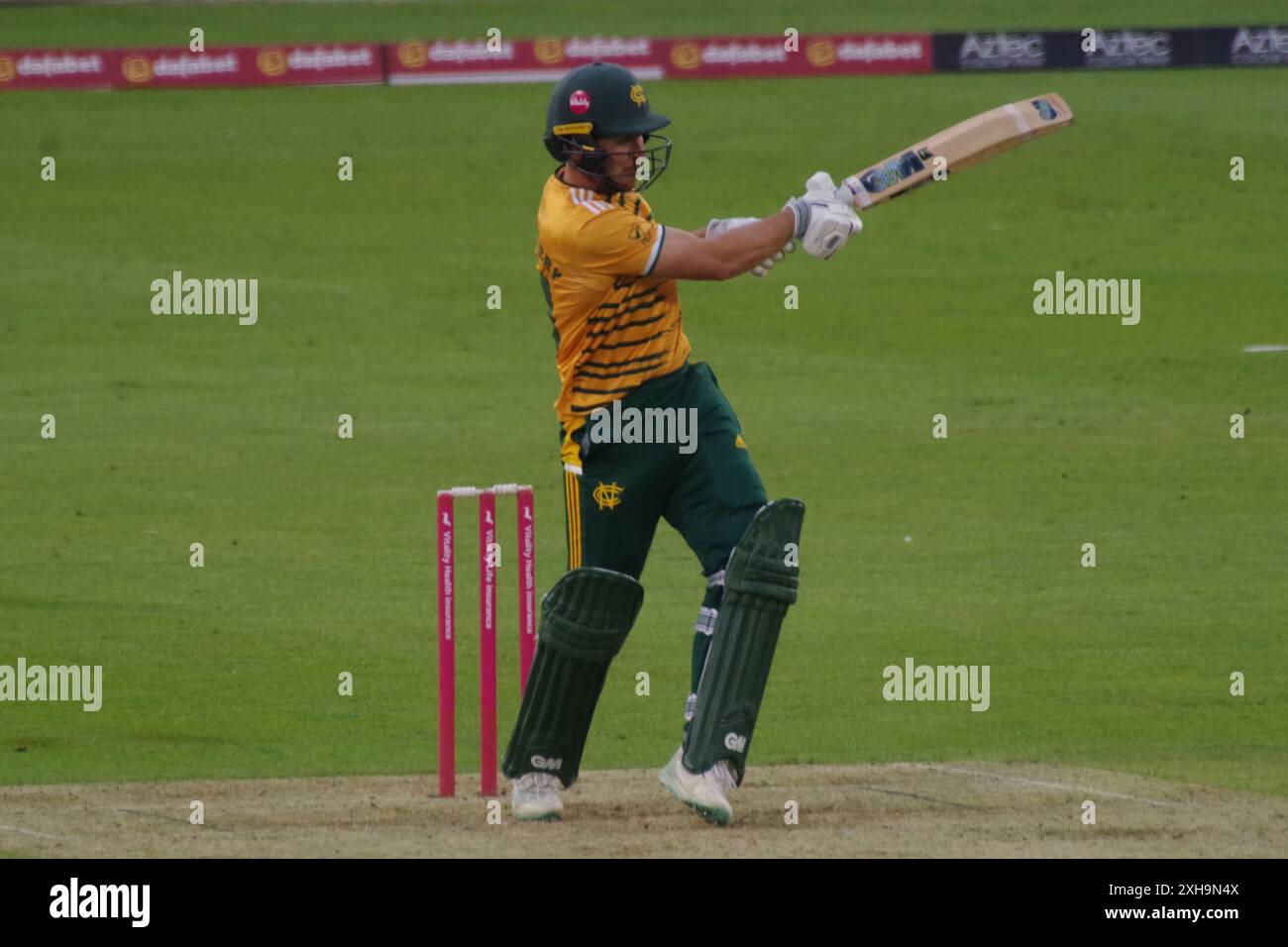 Chester le Street, 12 juillet 2024. Matthew Montgomery battant pour Notts Outlaws contre Durham Cricket dans le T20 Blast à Seat unique, Chester le Street. Crédit : Colin Edwards/Alamy Live News Banque D'Images