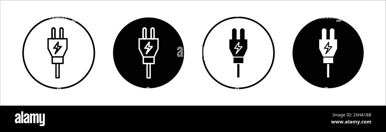 Icône de prise électrique symbole vectoriel ou ensemble de signes collection dans un contour noir et blanc Illustration de Vecteur