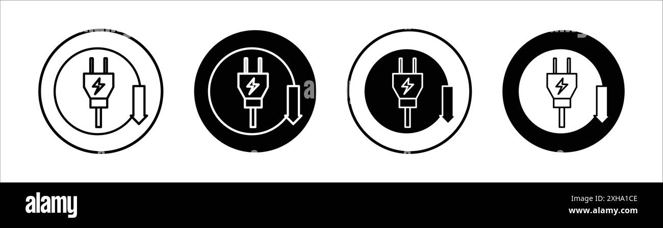 Icône de réduction d'énergie symbole vectoriel ou ensemble de signes collection dans un contour noir et blanc Illustration de Vecteur