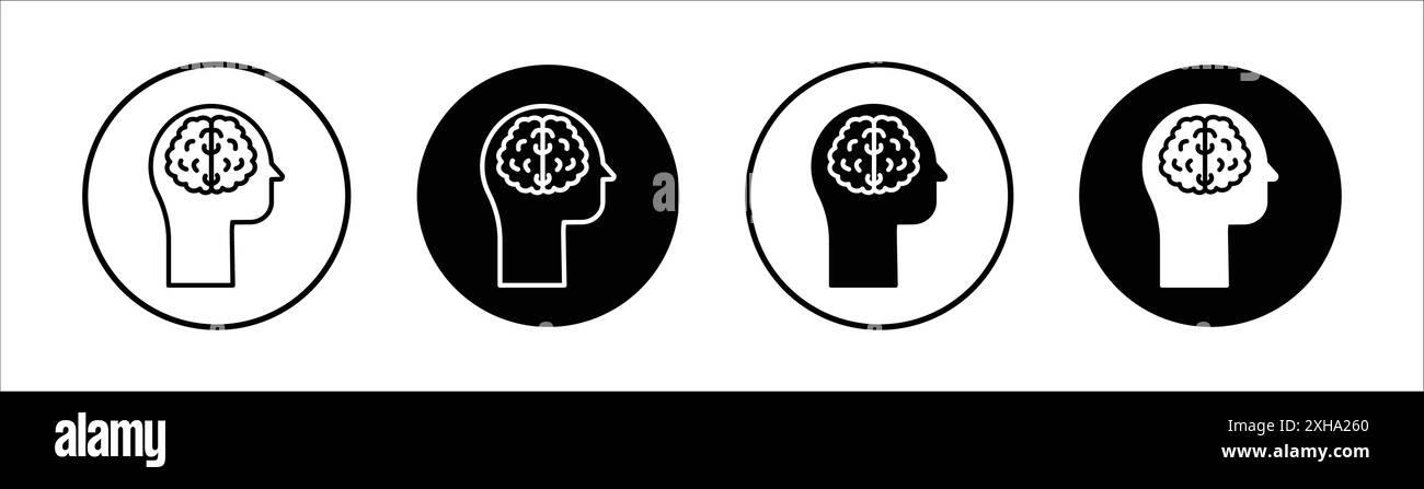 Icône de cerveau humain symbole vectoriel ou collection d'ensemble de signes dans un contour noir et blanc Illustration de Vecteur