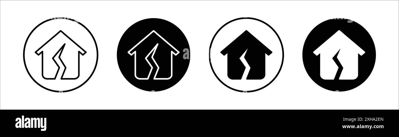Icône de dommages à la maison symbole vectoriel ou ensemble de signes collection dans un contour noir et blanc Illustration de Vecteur