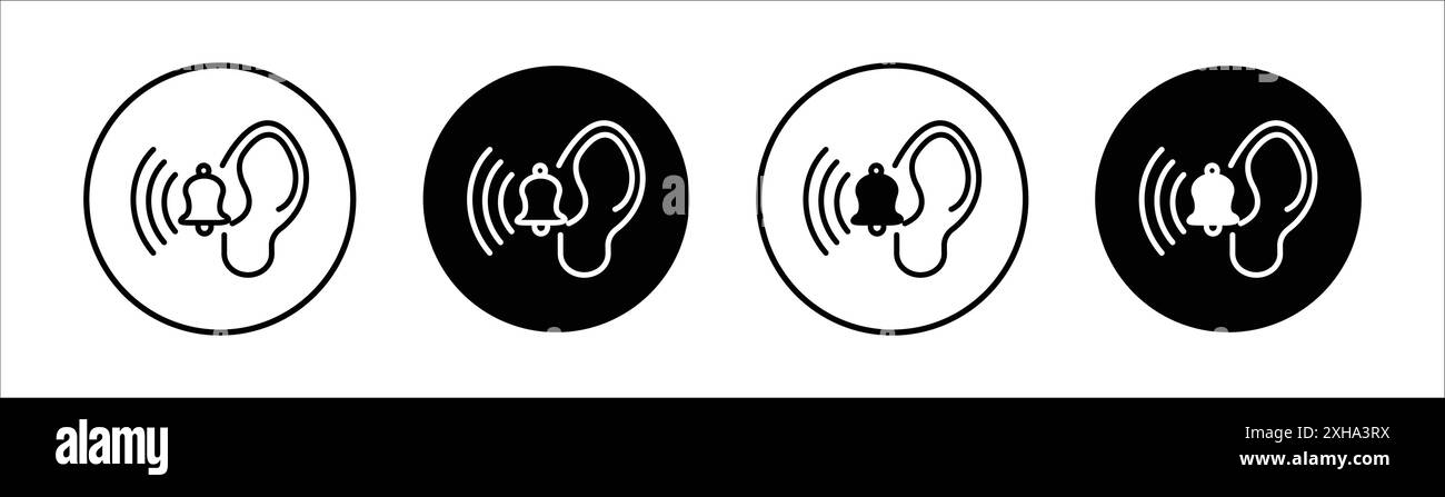 Icône de sensibilisation aux acouphènes symbole vectoriel ou ensemble de signes collection dans un contour noir et blanc Illustration de Vecteur