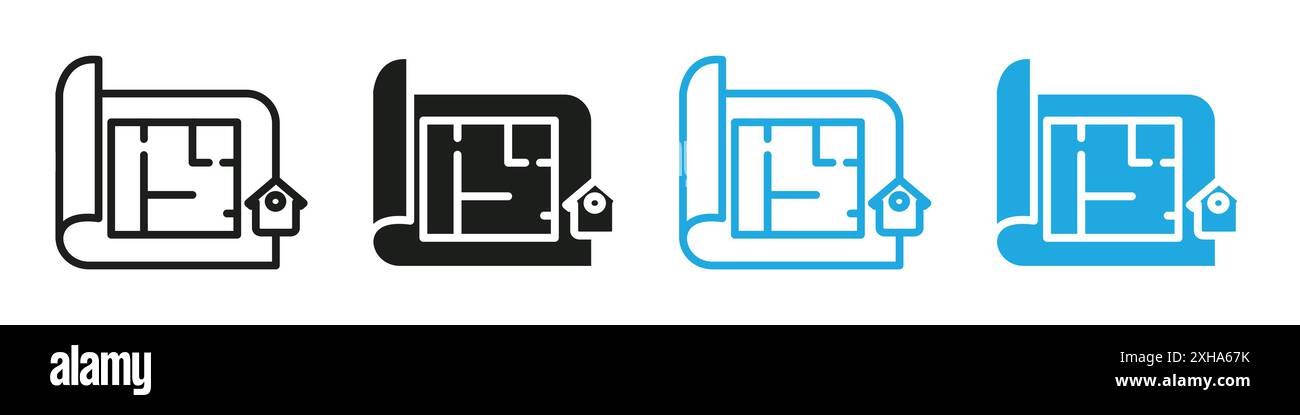 Icône de plan de maison symbole vectoriel ou collection d'ensemble de signes dans un contour noir et blanc Illustration de Vecteur