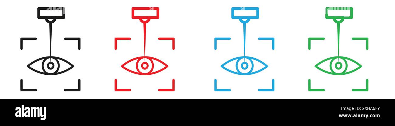 Icône de chirurgie des yeux au laser LASIK symbole vectoriel ou collection d'ensembles de signes dans un contour noir et blanc Illustration de Vecteur