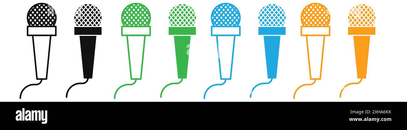 Microphone appuyez sur l'icône symbole vectoriel ou ensemble de signes collection dans un contour noir et blanc Illustration de Vecteur