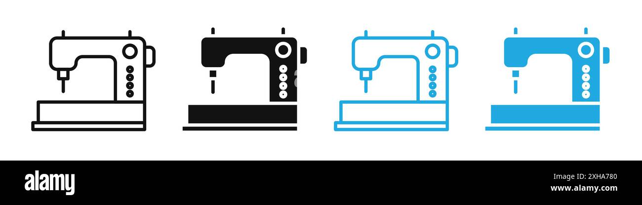 Icône de machine à coudre symbole vectoriel ou collection d'ensemble de signes dans un contour noir et blanc Illustration de Vecteur