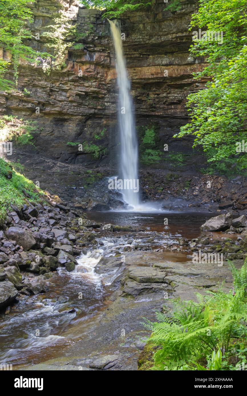 Une photographie de la cascade de force brute dure dans les superbes Yorkshire dales au Royaume-Uni. Banque D'Images