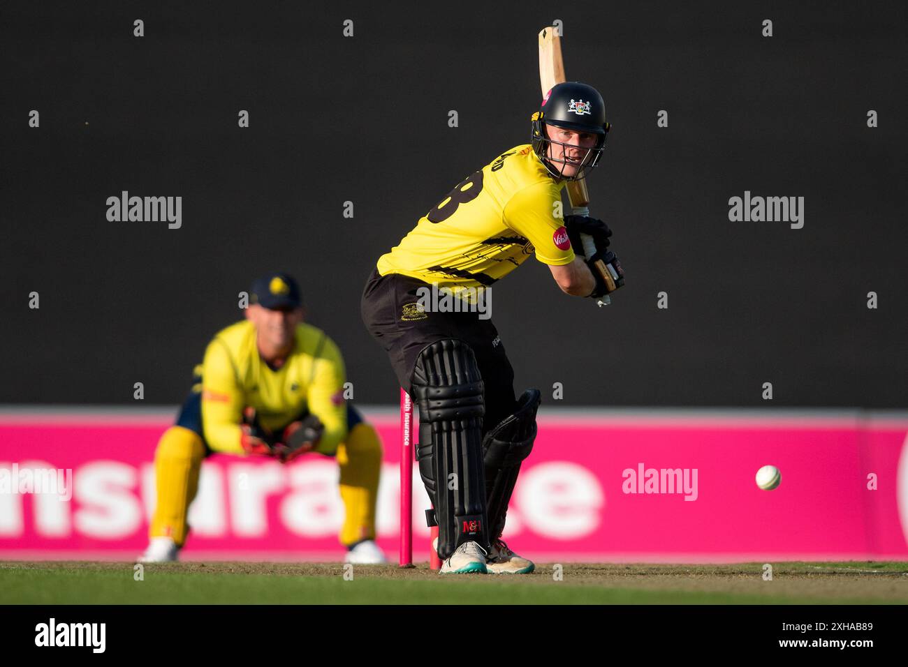 Southampton, Royaume-Uni. 12 juillet 2024.Miles Hammond du Gloucestershire battant pendant le Vitality Blast match entre les Hampshire Hawks et le Gloucestershire à Utilita Bowl. Crédit : Dave Vokes/Alamy Live News Banque D'Images