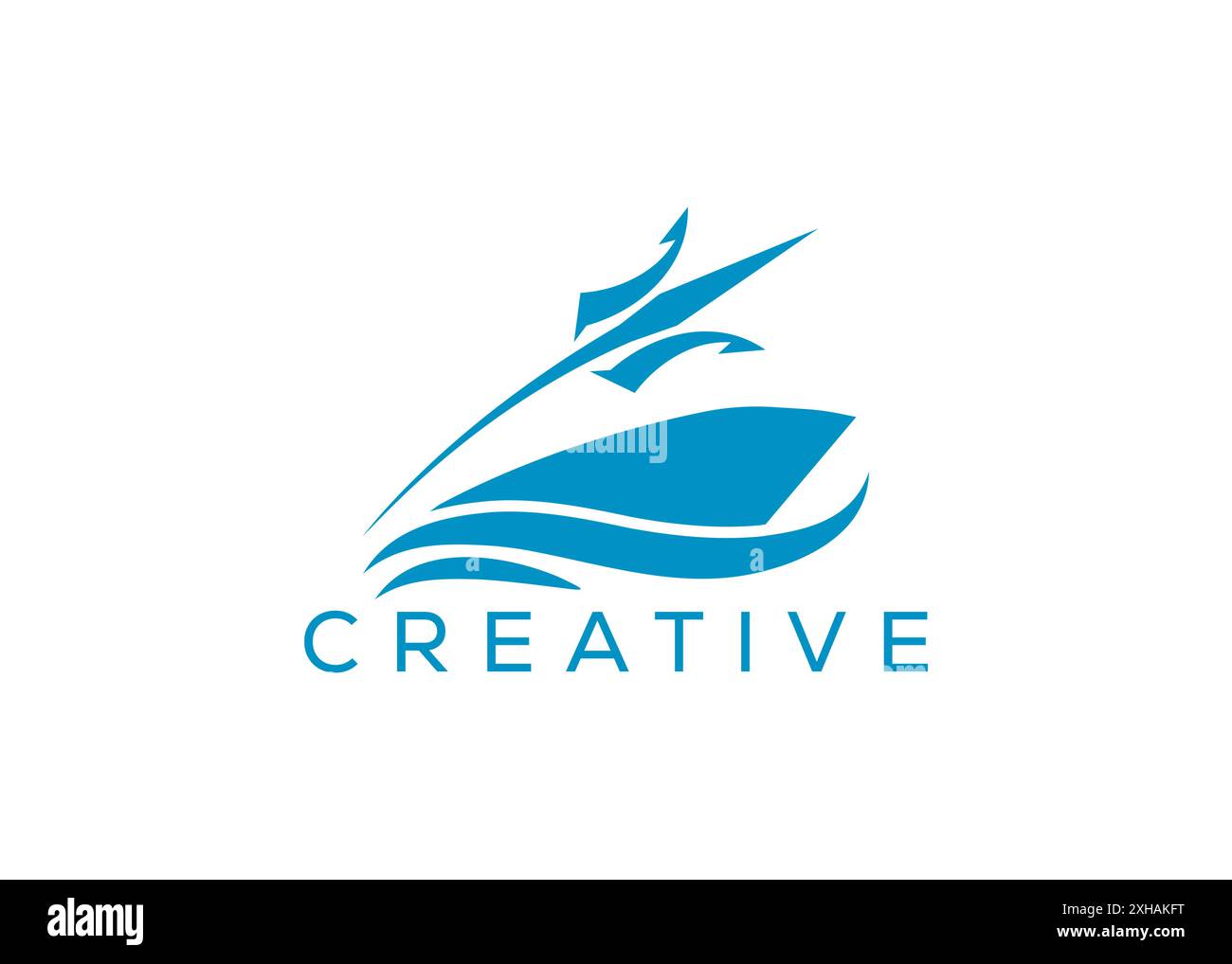 Vaisseau minimal et professionnel et un modèle de conception de logo trident. Moderne un trident et logo Ship Illustration de Vecteur