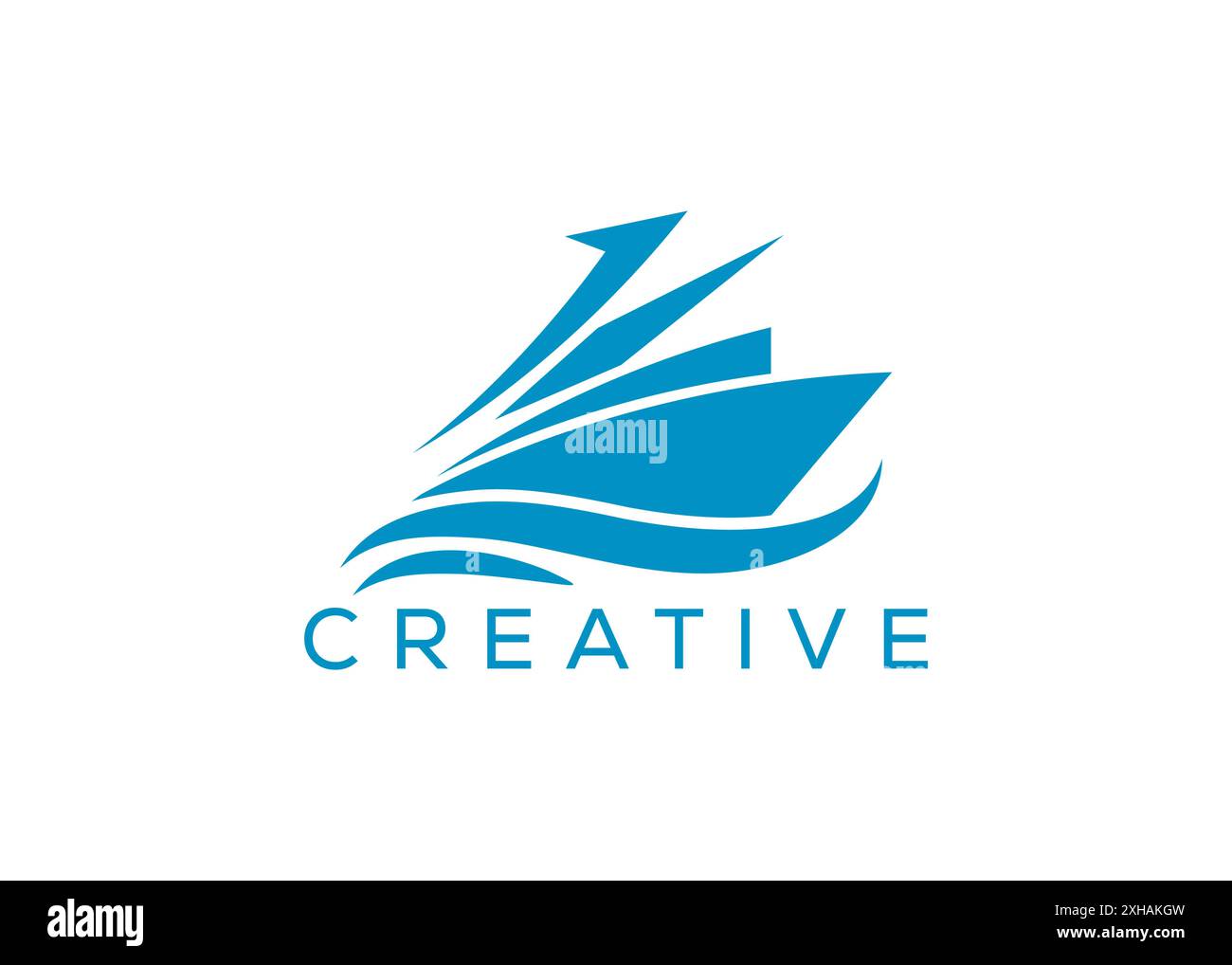 Vaisseau minimal et professionnel et un modèle de conception de logo trident. Moderne un trident et logo Ship Illustration de Vecteur