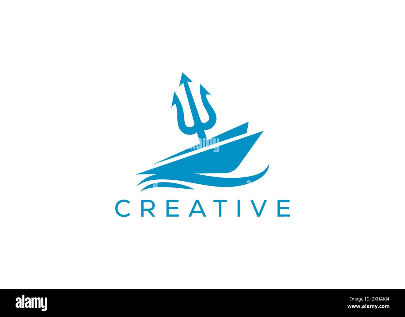 Vaisseau minimal et professionnel et un modèle de conception de logo trident. Moderne un trident et logo Ship Illustration de Vecteur