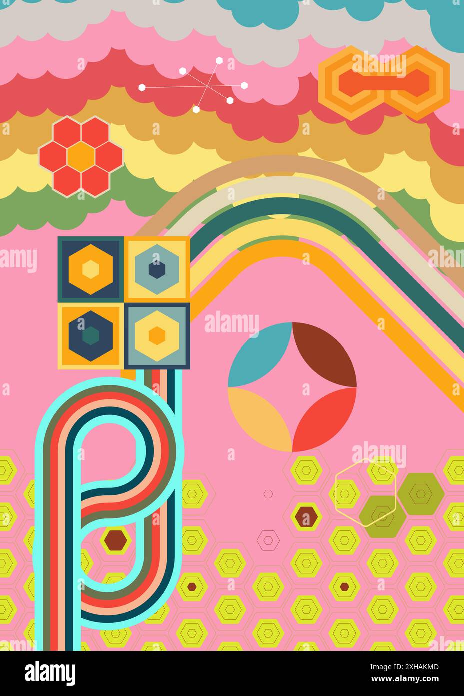 Arrière-plan rétro 70s. Groovy résumé 1970s modèle d'art. Affiche minimaliste à rayures vintage. Œuvres d'art en couleur arc-en-ciel à l'ancienne. Illustration de Vecteur