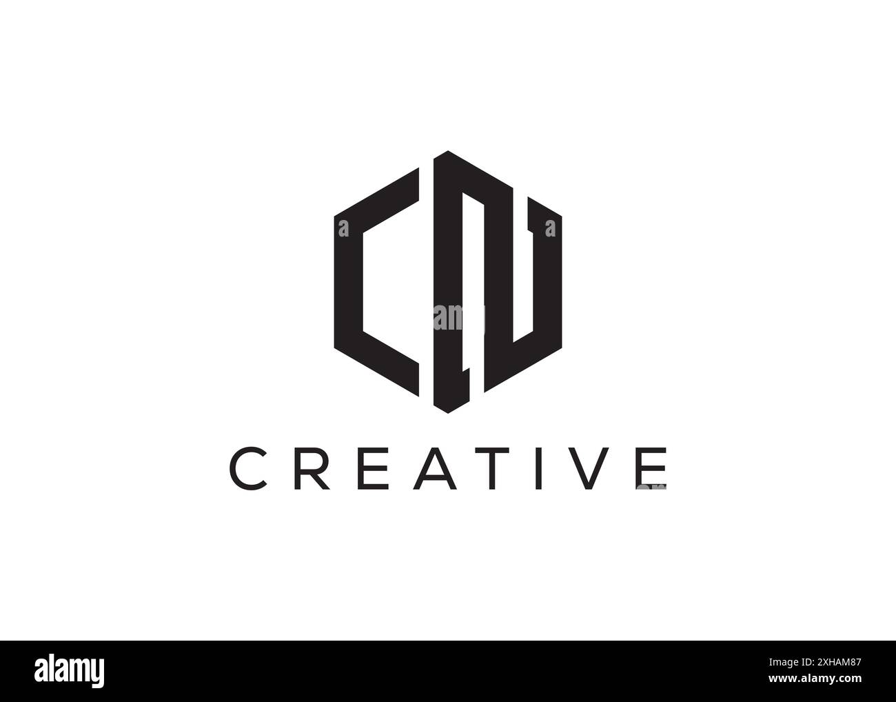 Modèle minimal et professionnel de conception de logo de polygone C N lettre Illustration de Vecteur