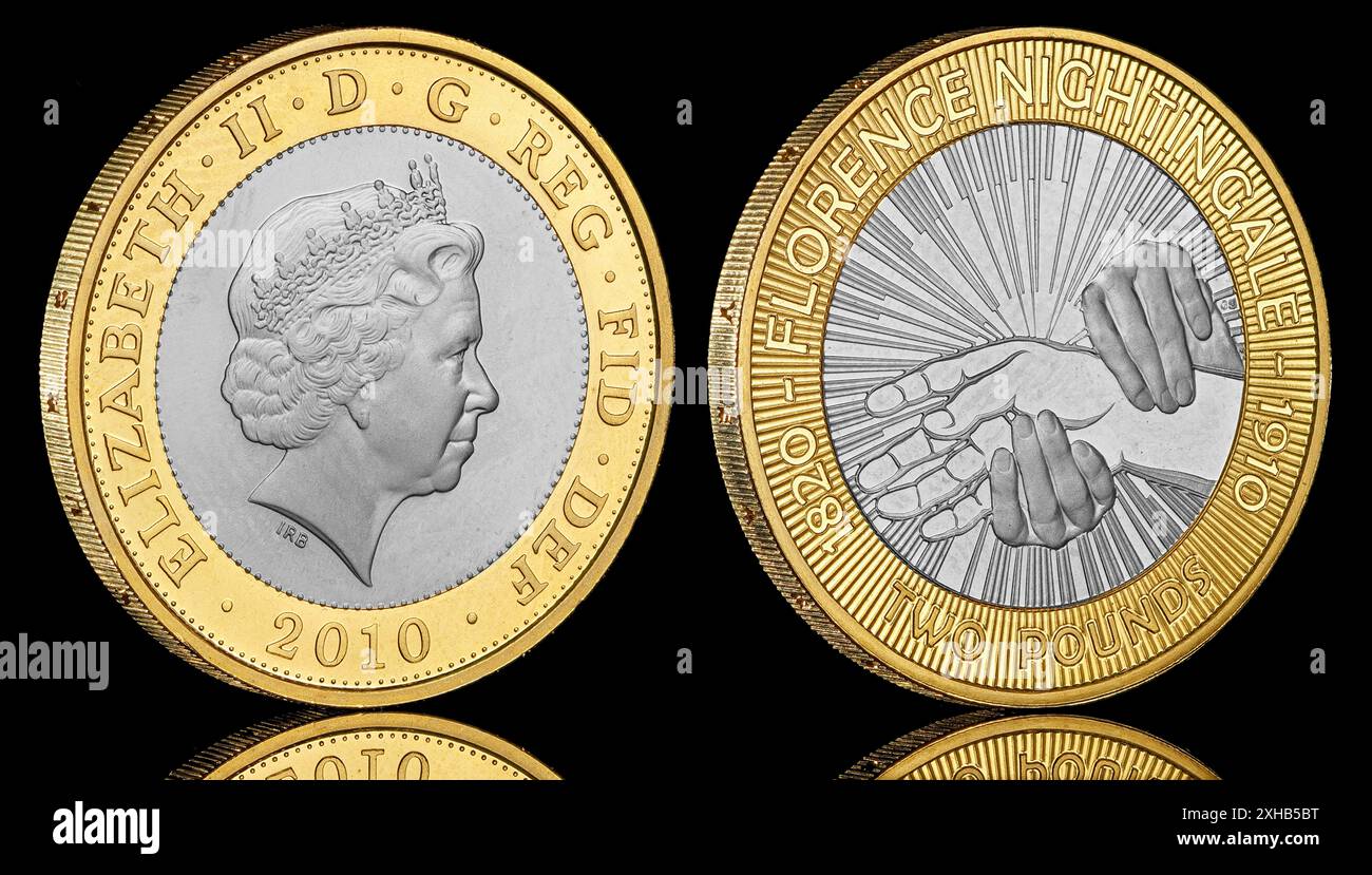 Pièce de 2010 £ 2 pour commémorer le 100e anniversaire de la mort de Florence Nightingale Banque D'Images