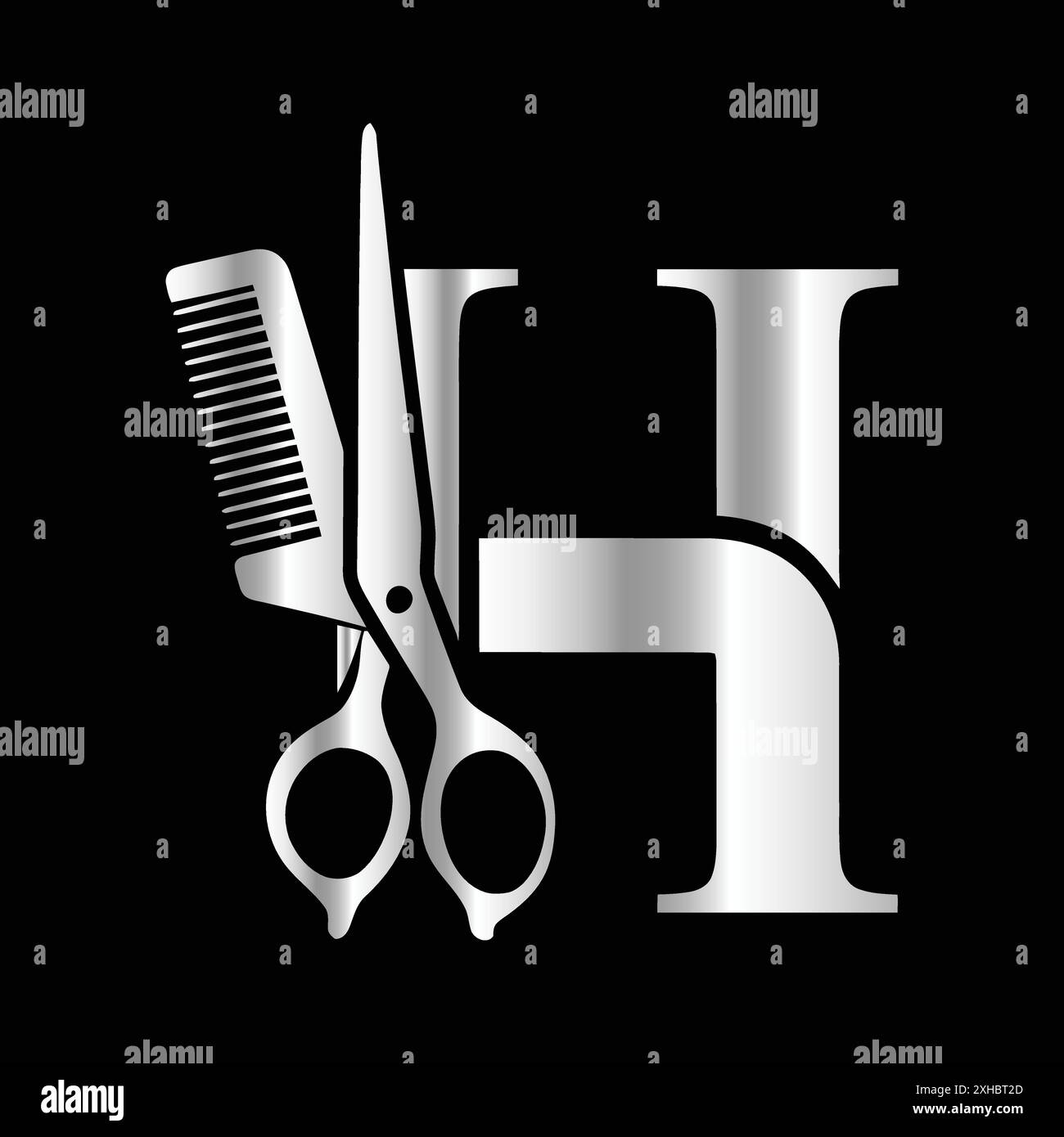 Ce luxueux et élégant logo de ciseaux initial H est conçu pour les salons de coiffure et les salons, conservant sa beauté même lorsqu'il est réduit ou utilisé Illustration de Vecteur