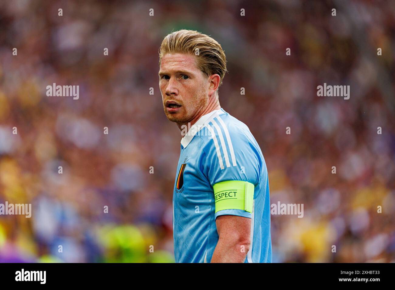 Kevin de Bruyne vu lors du match UEFA Euro 2024 entre les équipes nationales d'Ukraine et de Belgique au MHPArena, Stuttgart, Allemagne Banque D'Images