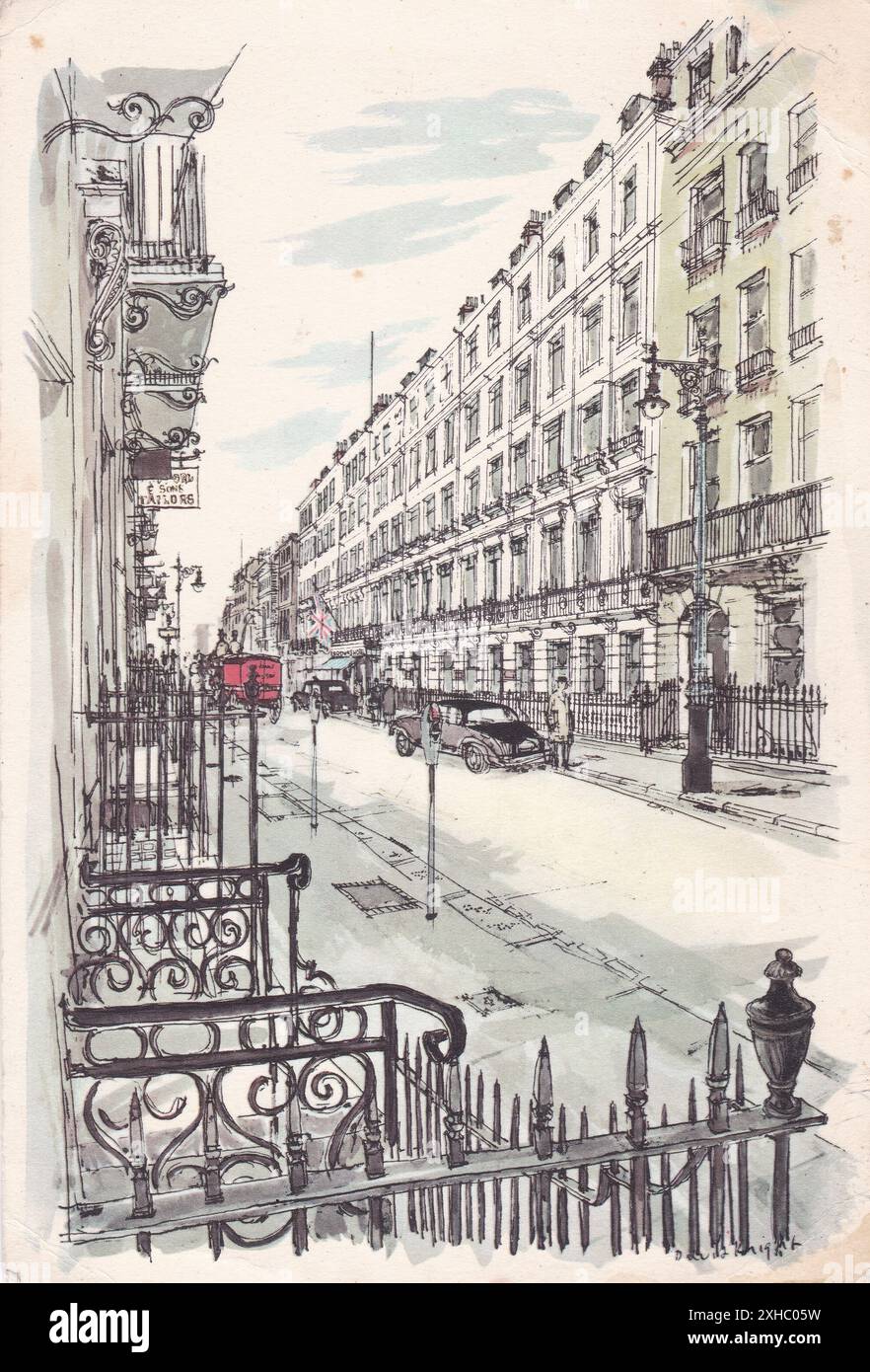 Brown's Hotel, Alvermarle Street, Mayfair, Londres, années 1900 Dessin de David Knight. Banque D'Images