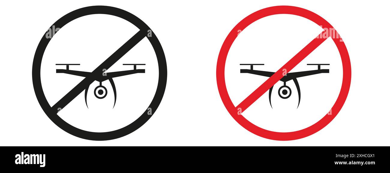 Pas de drones de mouche signe symbole vectoriel ou collection d'ensemble de signes dans un contour noir et blanc Illustration de Vecteur