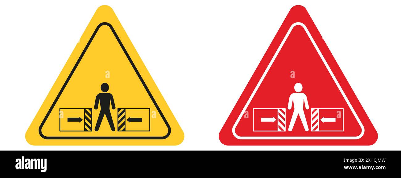 Risque d'écrasement du panneau d'avertissement symbole vectoriel ou ensemble de panneaux collectés dans un contour noir et blanc Illustration de Vecteur