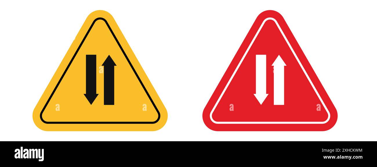 Panneau de signalisation bidirectionnel symbole vectoriel ou ensemble de panneaux collection dans un contour noir et blanc Illustration de Vecteur