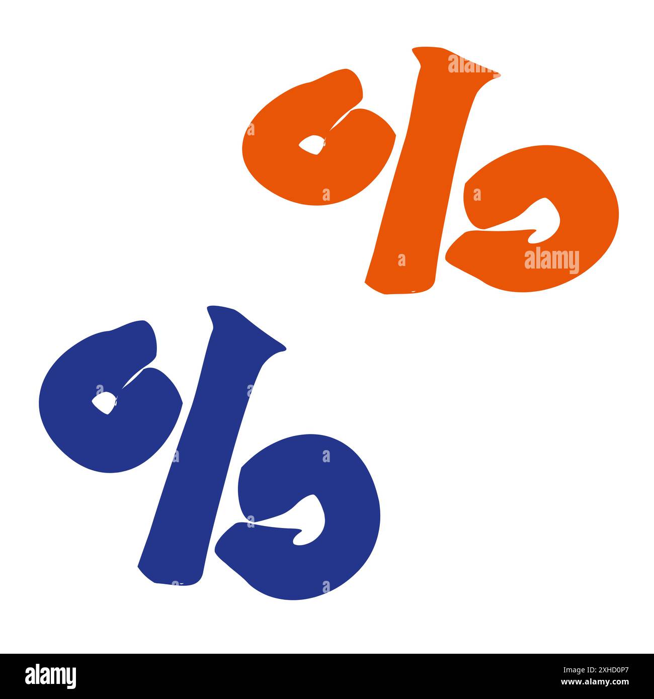 Icône bleu et orange pourcentage plat isolé sur fond blanc. Illustration vectorielle dessinée à la main, Collection de dessin animé de l'élément de conception pour les annonces de vente de magasin Illustration de Vecteur
