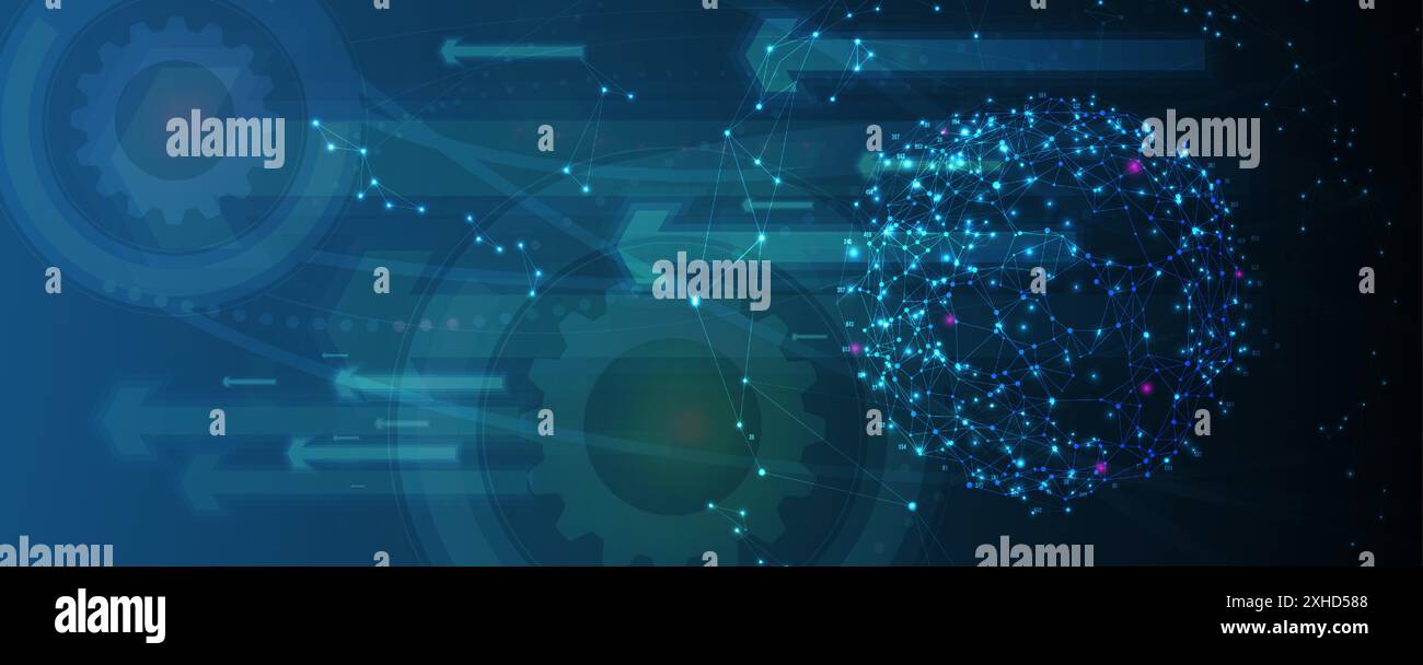 Concept de réseau neuronal. Les cellules connectées avec des liens. Processus de haute technologie. Abstract futuristic background Illustration de Vecteur