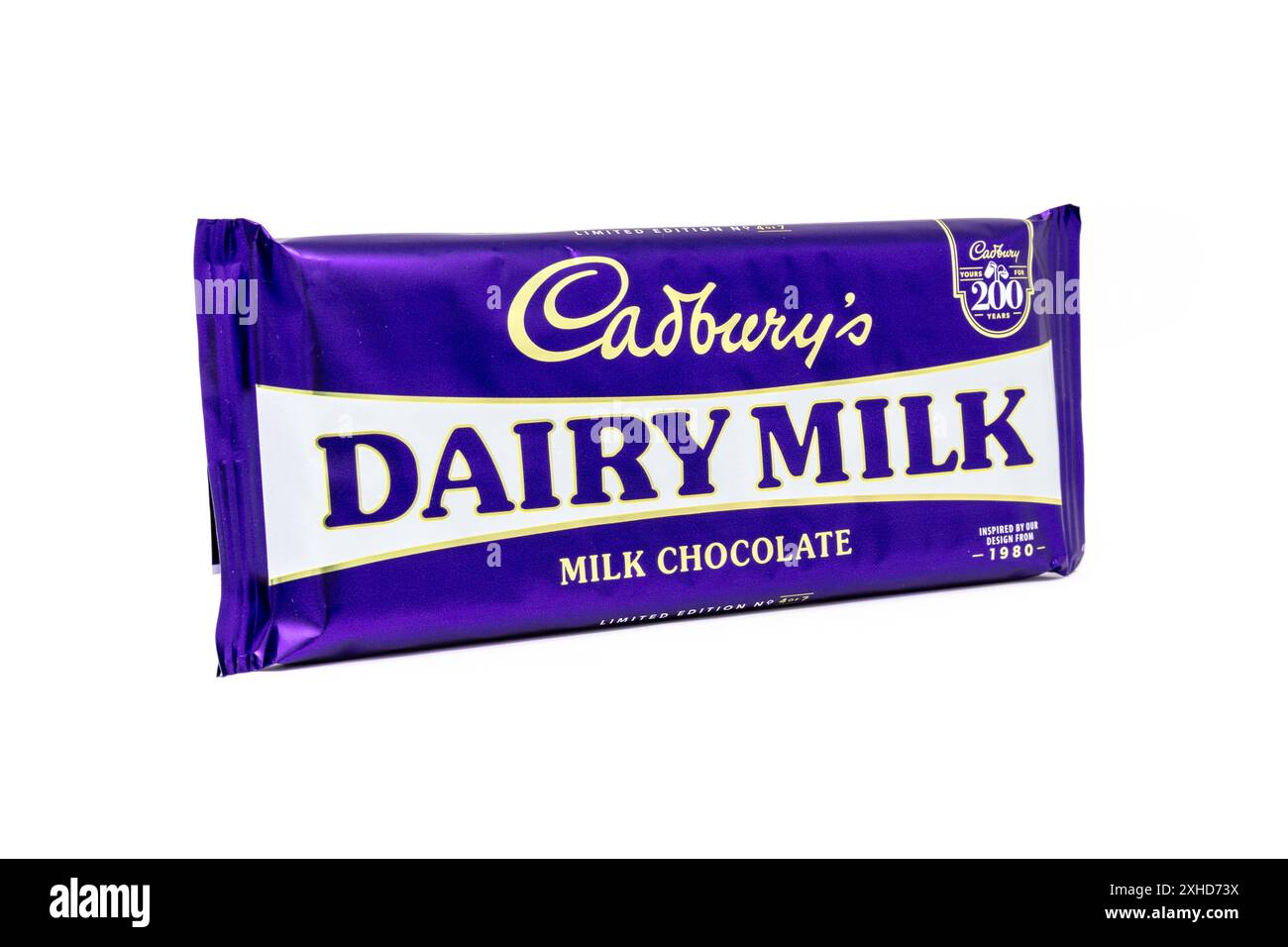 Emballage Cadbury Dairy Milk 1980 édition limitée célébrant les 200 ans du chocolat Cadbury. Banque D'Images